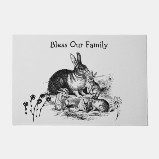 Black Pencil Art Bunny Family Doormat Deurmat (Voorkant)