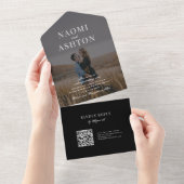 Black | Penseelbedekte bruiloft All In One Uitnodiging (Afscheurbaar)