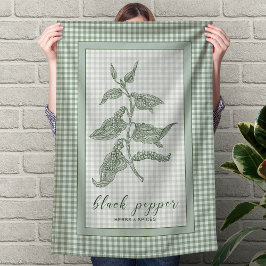 Black Pepper Herb - Green Gingham Border Theedoek