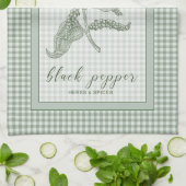 Black Pepper Herb - Green Gingham Border Theedoek (Gevouwen)