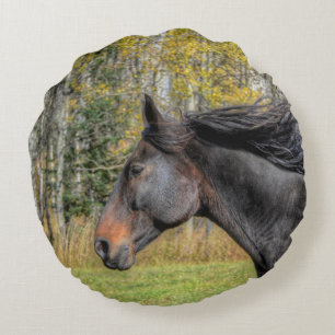 Black Percheron HDR Horse Equine Photo Rond Kussen