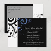 Black Periwinkle Cornflower Blue Floral Wedding Aankondigingskaart (Voorkant / Achterkant)