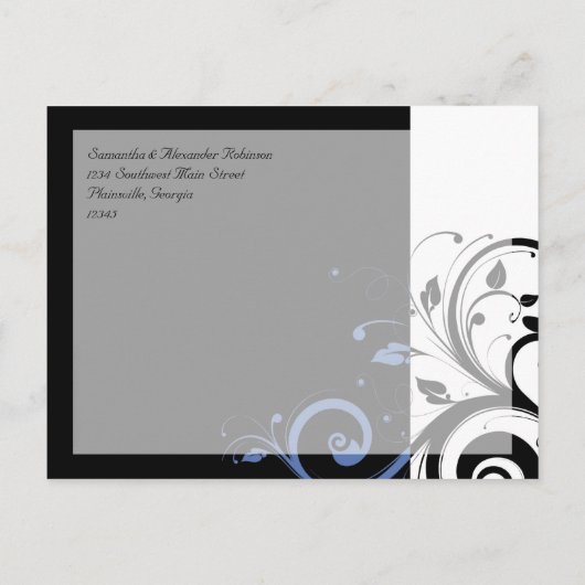 Black Periwinkle Cornflower Blue Floral Wedding Aankondigingskaart (Achterkant)