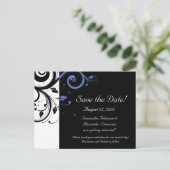 Black Periwinkle Cornflower Blue Floral Wedding Aankondigingskaart (Staand voorkant)