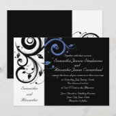 Black Periwinkle Cornflower Blue Floral Wedding Kaart (Voorkant / Achterkant)