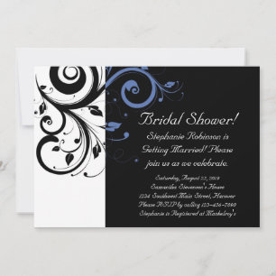 Black Periwinkle Cornflower Blue Floral Wedding Kaart