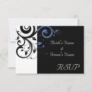 Black Periwinkle Cornflower Blue Floral Wedding RSVP Kaartje