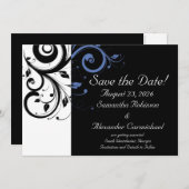 Black Periwinkle Cornflower Blue Floral Wedding Save The Date (Voorkant / Achterkant)