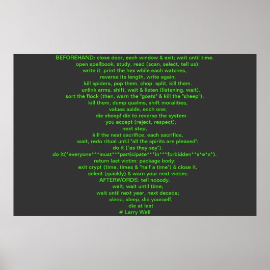 Black Perl Poem (Larry Wall) Poster (Voorkant)