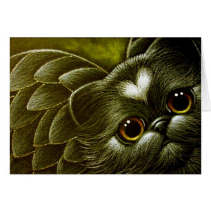 Black Persian Angel Cat met Heart Customize Card