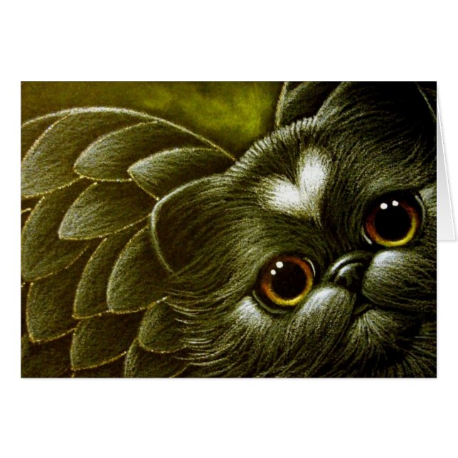 Black Persian Angel Cat met Heart Customize Card (Voorkant Horizontaal)