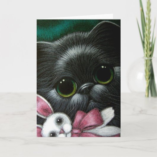 BLACK PERSIAN CAT- EN EASTER BUNNY-kaart Feestdagen Kaart (Voorkant)