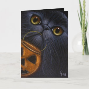 BLACK PERSIAN CAT HALLOEEN-kaart Kaart