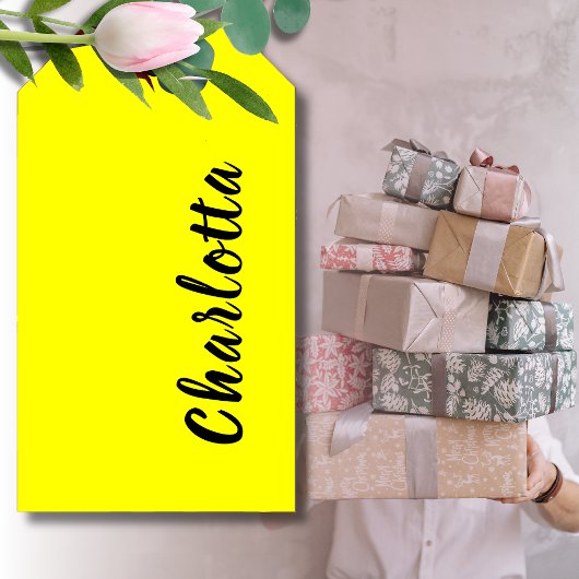 Black Personalize Name | Neon gele kleur Cadeaulabel