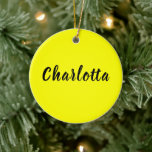 Black Personalize Name | Neon gele kleur Keramisch Ornament<br><div class="desc">Zwart Personaliseer Calligrafie Naam | Neon gele kleur.</div>