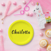 Black Personalize Name | Neon gele kleur Papieren Bordje (Feest)