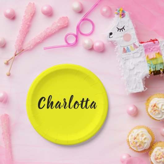 Black Personalize Name | Neon gele kleur Papieren Bordje (Feest)