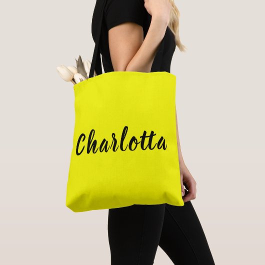 Black Personalize Name | Neon gele kleur Tote Bag (Dichtbij)