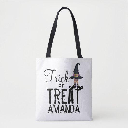 Black Personalized Typography Whimsy Witch Tote Bag (Voorkant)