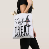 Black Personalized Typography Whimsy Witch Tote Bag (Dichtbij)