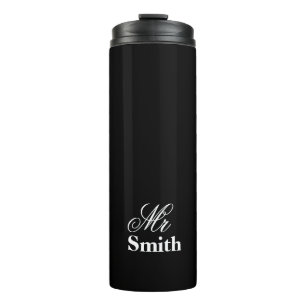 Black Personlized Text Mr Smith Name White Thermosbeker