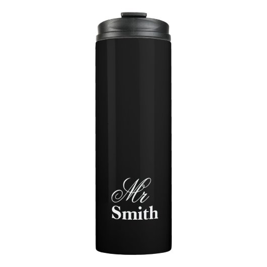 Black Personlized Text Mr Smith Name White Thermosbeker (Voorkant)