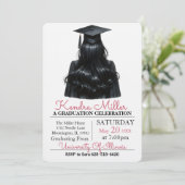 Black Pet & Gown Waterverf Afstuderen Uitnodiging (Staand voorkant)