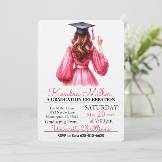 Black Pet & Gown Waterverf Afstuderen Uitnodiging (Staand voorkant)