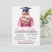 Black Pet & Gown Waterverf Afstuderen Uitnodiging (Staand voorkant)