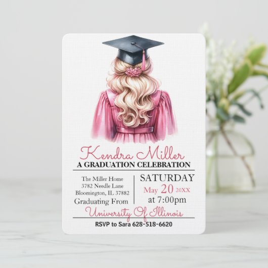 Black Pet & Gown Waterverf Afstuderen Uitnodiging (Staand voorkant)