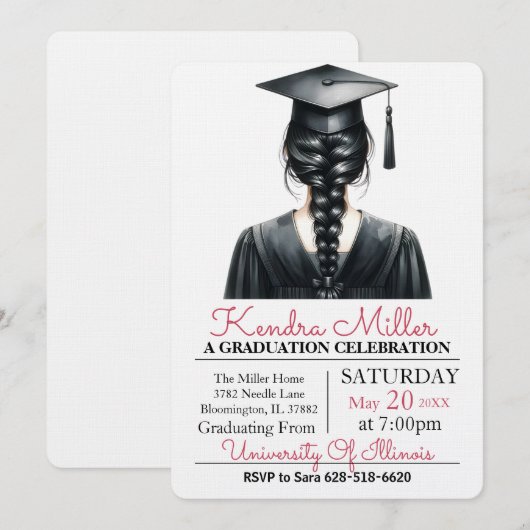 Black Pet & Gown Waterverf Afstuderen Uitnodiging (Voorkant / Achterkant)