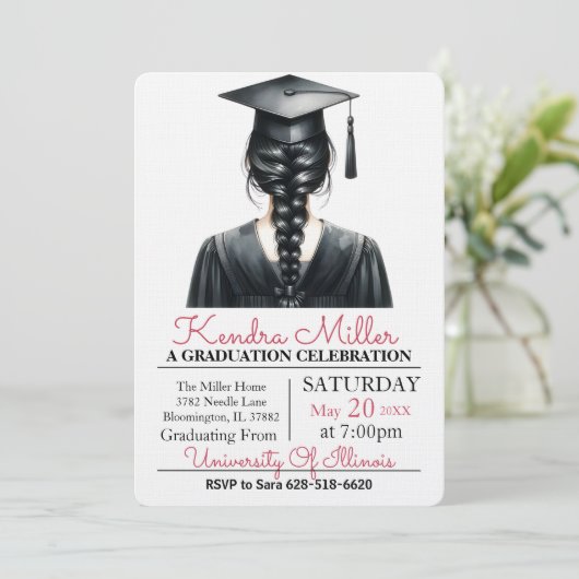 Black Pet & Gown Waterverf Afstuderen Uitnodiging (Staand voorkant)