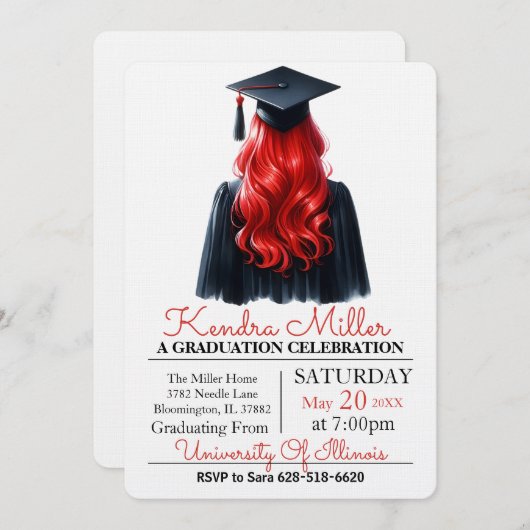 Black Pet & Gown Waterverf Afstuderen Uitnodiging (Voorkant / Achterkant)