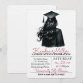 Black Pet & Gown Waterverf Afstuderen Uitnodiging (Voorkant / Achterkant)