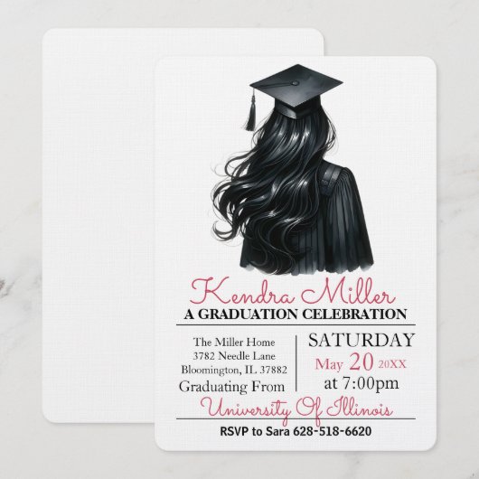 Black Pet & Gown Waterverf Afstuderen Uitnodiging (Voorkant / Achterkant)