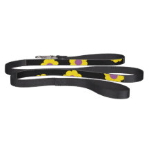 Black Pet Leash met geel en paarse bloemen