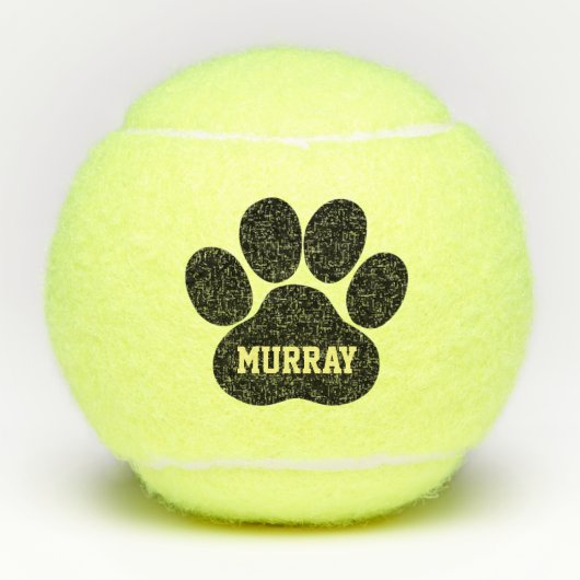 Black Pet Paw Print Persoonlijke naam Speelgoed Tennisballen (Voorkant)