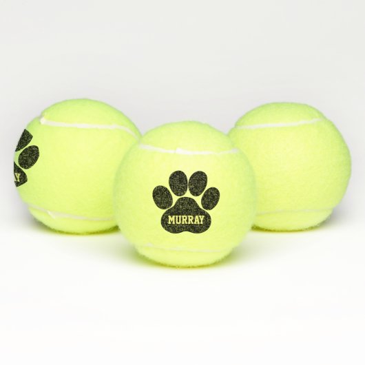 Black Pet Paw Print Persoonlijke naam Speelgoed Tennisballen (Multi)