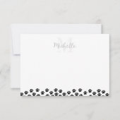Black Pet Paw Prints Custom Monogram Cute  Notitiekaartje (Voorkant)
