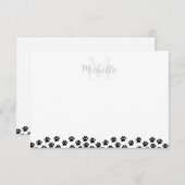 Black Pet Paw Prints Custom Monogram Cute  Notitiekaartje (Voorkant / Achterkant)