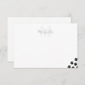 Black Pet Paw Prints Custom Monogram Notitiekaartje (Voorkant / Achterkant)