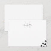 Black Pet Paw Prints Custom Monogram Simple  Notitiekaartje (Voorkant / Achterkant)