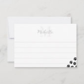 Black Pet Paw Prints Monogram With Lines  Notitiekaartje (Voorkant)