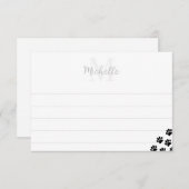 Black Pet Paw Prints Monogram With Lines  Notitiekaartje (Voorkant / Achterkant)