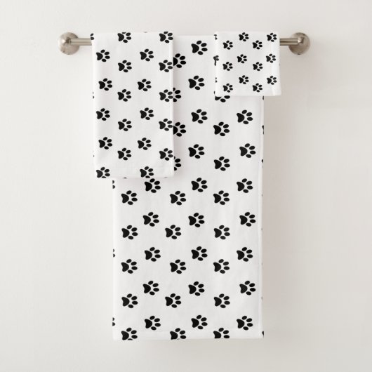 Black Pet Paws Pattern on White Bad Handdoek (Insitu)