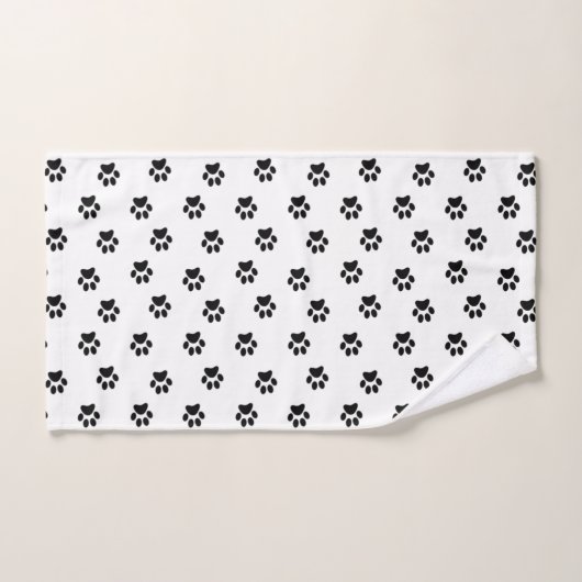 Black Pet Paws Pattern on White Bad Handdoek (Handdoek)