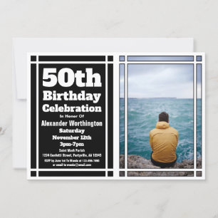 Black Photo 50th Birthday Party Invitation Kaart
