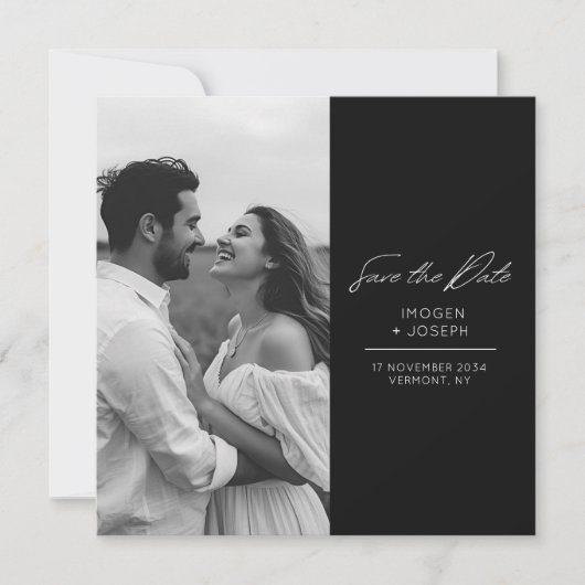 Black | Photo Chic Flat Wedding Save The Date Card (Voorkant)