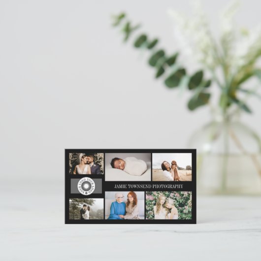 Black Photo Collage Professional Fotograaf Logo Visitekaartje (Staand voorkant)
