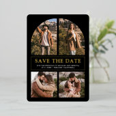 Black Photo Collage Wedding Save the Date Gold Folie Uitnodiging (Staand Voorkant)